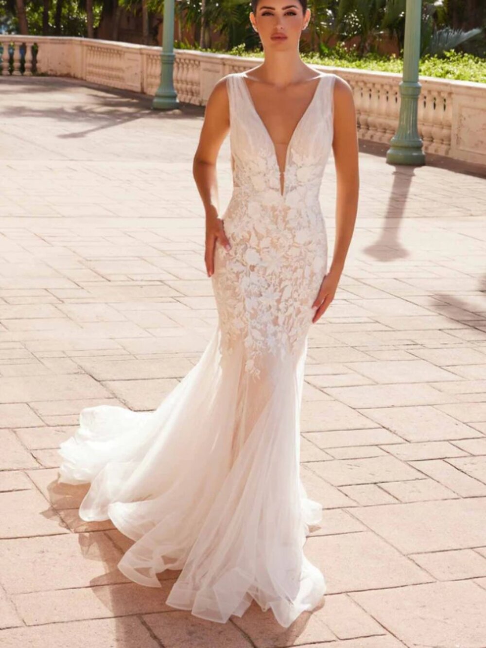 Nox Anabel JE917 Bridal Gown Sz 6 White Nude Mermaid Lace Wedding Dress NWT